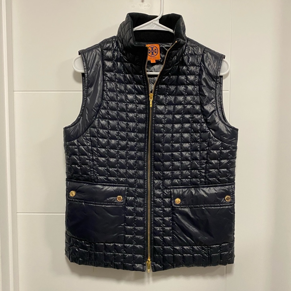 Tory Burch Navy Blue Quilted Down Puffer Vest